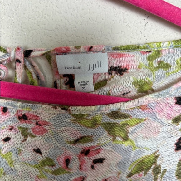 J. Jill 100% Linen Romantic Floral 3/4 Sleeve Tie Back Tunic Length Blouse XS - Picture 8 of 9